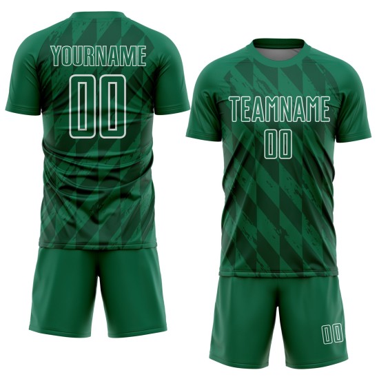 Uniform Shapes Green Custom Kelly Sublimation Jersey Geometric Soccer White