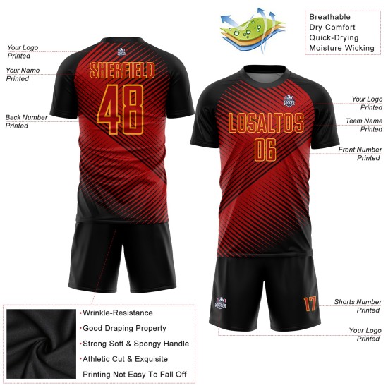 Jersey Black-Yellow Uniform Soccer Sublimation Custom Red Jersey Black-Yellow Uniform Soccer Sublimation Custom Red