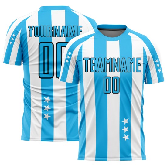 And Jersey White Sky Uniform Squares Soccer Custom Blue-Black Stars Sublimation And Jersey White Sky Uniform Squares Soccer Custom Blue-Black Stars Sublimation