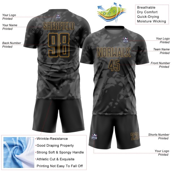 Soccer Abstract Black Art Jersey Gray-Old Gold Uniform Grunge Sublimation Custom Soccer Abstract Black Art Jersey Gray-Old Gold Uniform Grunge Sublimation Custom