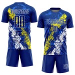 Jersey Art Uniform Yellow-White Sublimation Splatter Custom Light Royal Dripping Soccer Jersey Art Uniform Yellow-White Sublimation Splatter Custom Light Royal Dripping Soccer