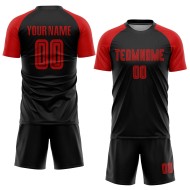 Custom Uniform Jersey Black Sublimation Red Soccer