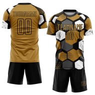 Custom Sublimation Jersey Gold Soccer Black-White Old Uniform
