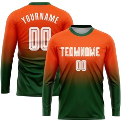 Soccer Orange Sleeve Fade Long Uniform Fashion Jersey White-Green Sublimation Custom