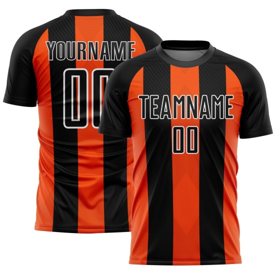 Black Custom Sublimation Uniform Orange-White Soccer Jersey Line Black Custom Sublimation Uniform Orange-White Soccer Jersey Line