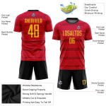Gold-Black Soccer Uniform Sublimation Custom Red Jersey Gold-Black Soccer Uniform Sublimation Custom Red Jersey