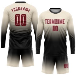 Long Soccer Sublimation Sleeve Cream Crimson-Black Uniform Custom Jersey Fashion Fade