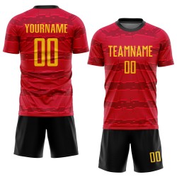 Gold-Black Soccer Uniform Sublimation Custom Red Jersey Gold-Black Soccer Uniform Sublimation Custom Red Jersey