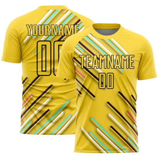 Soccer Black Jersey Yellow Uniform Custom Sublimation Lines Soccer Black Jersey Yellow Uniform Custom Sublimation Lines