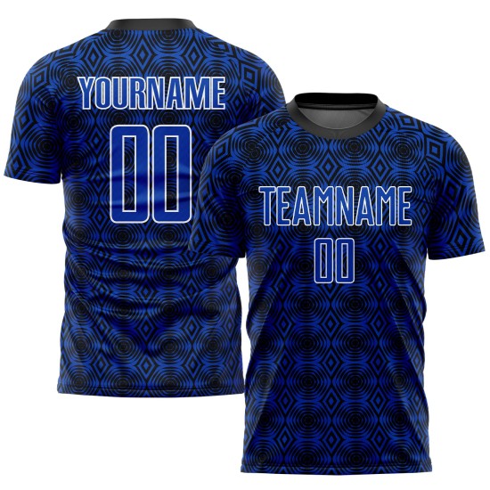 Black-White Thunder Custom Soccer Geometric Uniform Shapes Sublimation Blue Jersey Black-White Thunder Custom Soccer Geometric Uniform Shapes Sublimation Blue Jersey