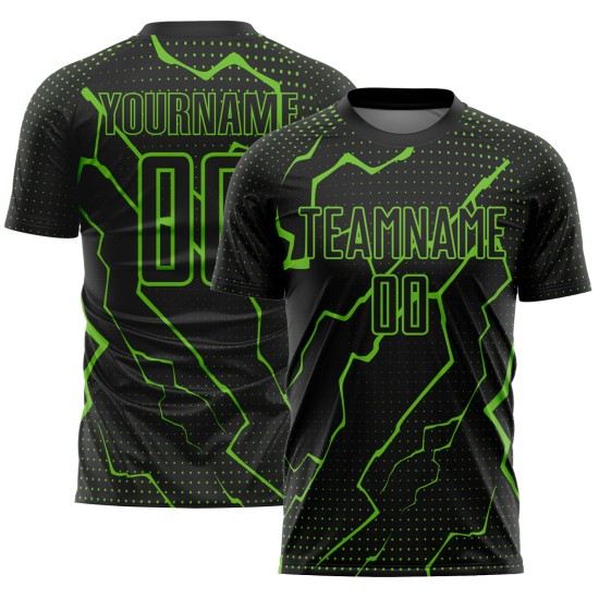 Custom Aurora Black Sublimation Jersey Green Uniform Lightning Soccer Custom Aurora Black Sublimation Jersey Green Uniform Lightning Soccer
