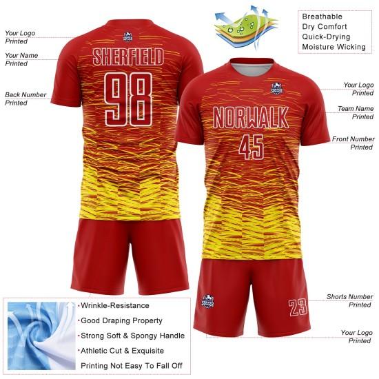 Jersey Soccer Sublimation Line Red Custom Light Uniform Yellow-White Jersey Soccer Sublimation Line Red Custom Light Uniform Yellow-White