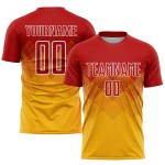 Custom Red-White Uniform Gold Jersey Soccer Sublimation Custom Red-White Uniform Gold Jersey Soccer Sublimation