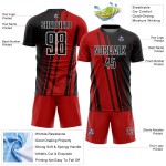 Black-White Soccer Custom Uniform Red Jersey Lines Sublimation Black-White Soccer Custom Uniform Red Jersey Lines Sublimation