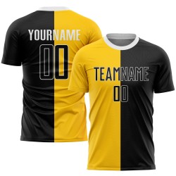 Black-White Custom Sublimation Fashion Split Uniform Jersey Soccer Gold