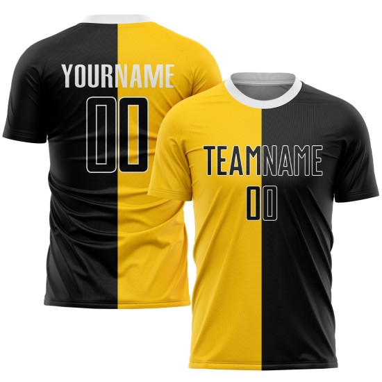 Black-White Custom Sublimation Fashion Split Uniform Jersey Soccer Gold Black-White Custom Sublimation Fashion Split Uniform Jersey Soccer Gold