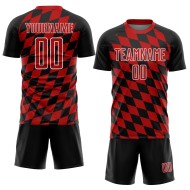 Black Print Soccer Custom Rhombus Sublimation Red-White Uniform Jersey