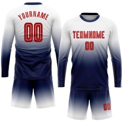 Red-Navy Fade Uniform Sleeve Fashion White Soccer Long Sublimation Jersey Custom