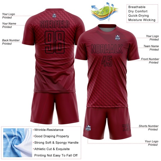 Soccer Sublimation Shapes Custom Black Uniform Jersey Crimson Geometric Soccer Sublimation Shapes Custom Black Uniform Jersey Crimson Geometric