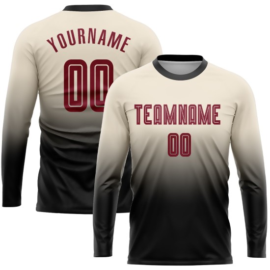 Long Soccer Sublimation Sleeve Cream Crimson-Black Uniform Custom Jersey Fashion Fade Long Soccer Sublimation Sleeve Cream Crimson-Black Uniform Custom Jersey Fashion Fade