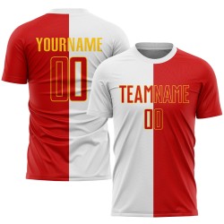 Split Soccer Fashion Jersey Red-Gold Sublimation White Uniform Custom