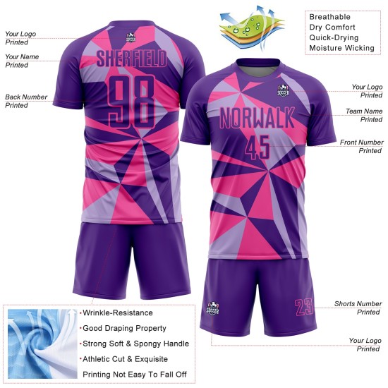 Geometric Custom Jersey Purple Pink Pattern Soccer Uniform Sublimation Geometric Custom Jersey Purple Pink Pattern Soccer Uniform Sublimation