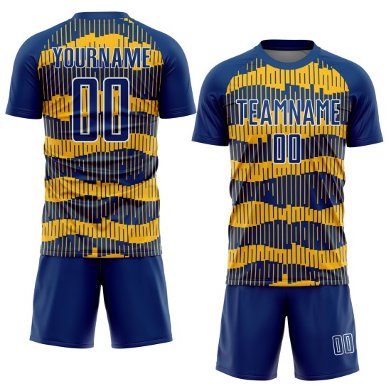 Uniform Custom Pinstripe Soccer Royal Jersey Sublimation Gold-White Uniform Custom Pinstripe Soccer Royal Jersey Sublimation Gold-White
