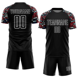 Soccer Geometric Custom Black Jersey Sublimation Uniform Shapes White