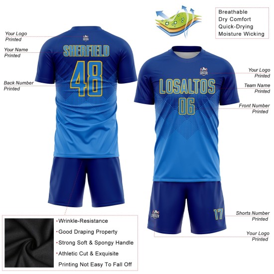 Blue-Gold Custom Jersey Soccer Powder Royal Sublimation Uniform Blue-Gold Custom Jersey Soccer Powder Royal Sublimation Uniform