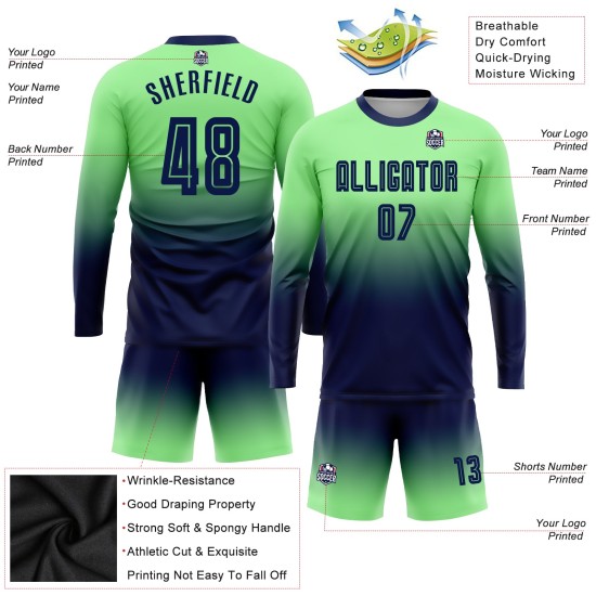 Fashion Jersey Soccer Fade Uniform Sublimation Green Long Navy Pea Sleeve Custom Fashion Jersey Soccer Fade Uniform Sublimation Green Long Navy Pea Sleeve Custom