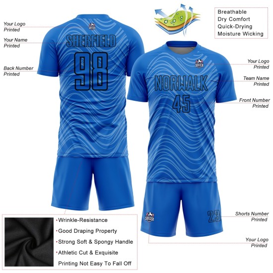 Lines Uniform Sky Wavy Custom Blue Soccer Sublimation Black Jersey Lines Uniform Sky Wavy Custom Blue Soccer Sublimation Black Jersey