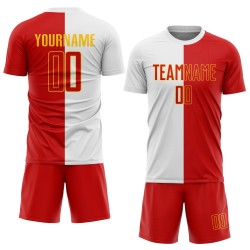 Split Soccer Fashion Jersey Red-Gold Sublimation White Uniform Custom