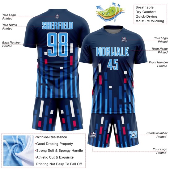 Lines Soccer US Sky Blue-White Blue Custom Sublimation Uniform Navy Jersey Lines Soccer US Sky Blue-White Blue Custom Sublimation Uniform Navy Jersey